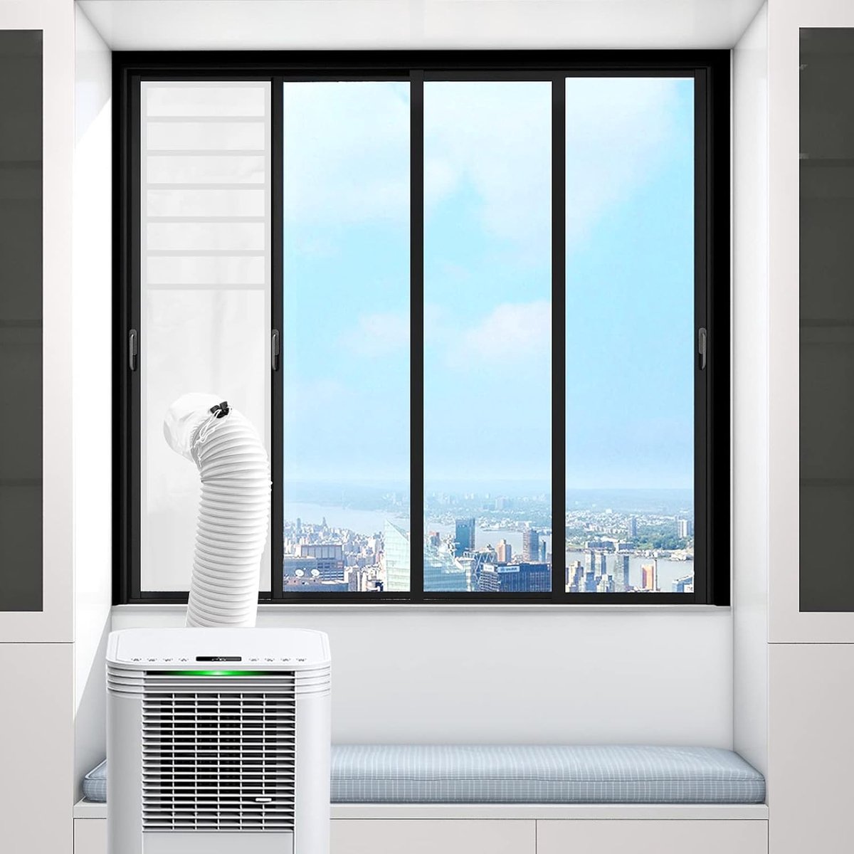 Raamafdichtingsset voor airconditioning, raamafdichtingsset voor draagbare airconditioning, bescherming voor luchtuitwisseling, 92 x 25 cm
