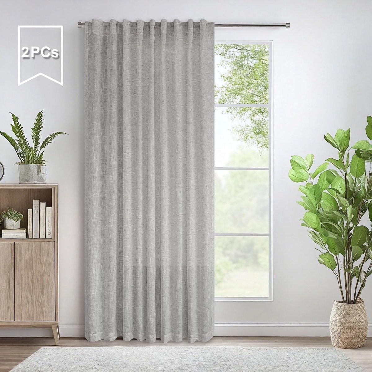 60 Inch breed gordijnen grijs voor woonkamer 2 panelen set achterkant tab zak drapeer semi doorschijnend jute linnen extra groot Boho boerderij lichtgrijs gordijn voor slaapkamer neutraal aarde