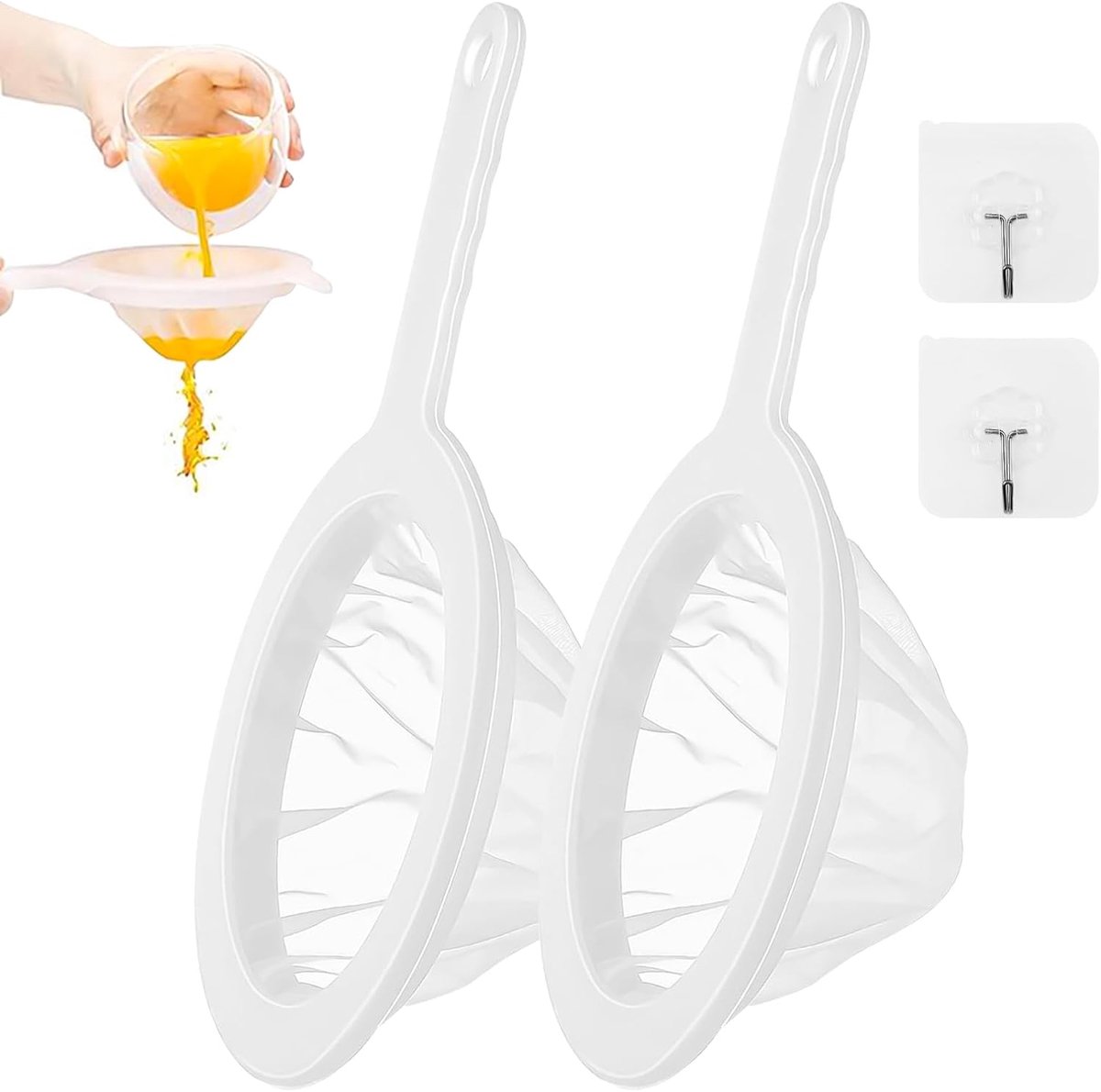 2 stuks filterzeef 100 mesh nylon haarzeef keuken zeef met handvat, zeeffilter, met rand en comfortabele antislip handgrepen, voor het filteren van sap, melk, koffie, wijn