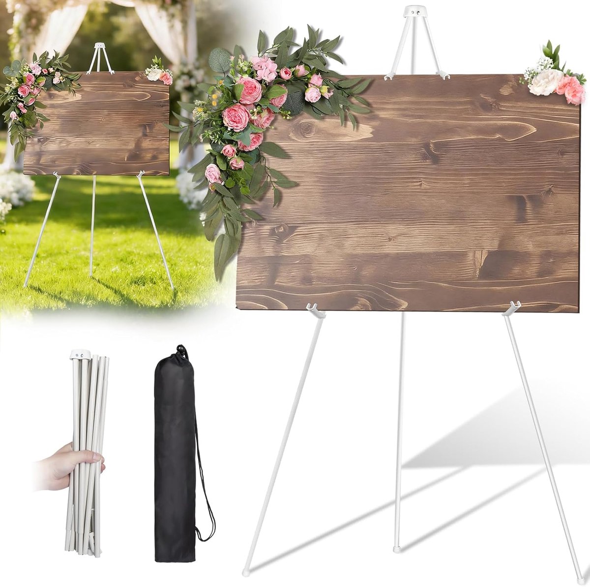 160 cm voor tentoonstelling, vloer, draagbaar, telescopische ezel, ideaal voor bruiloften, posters en binnenruimtes, outdoor, wit