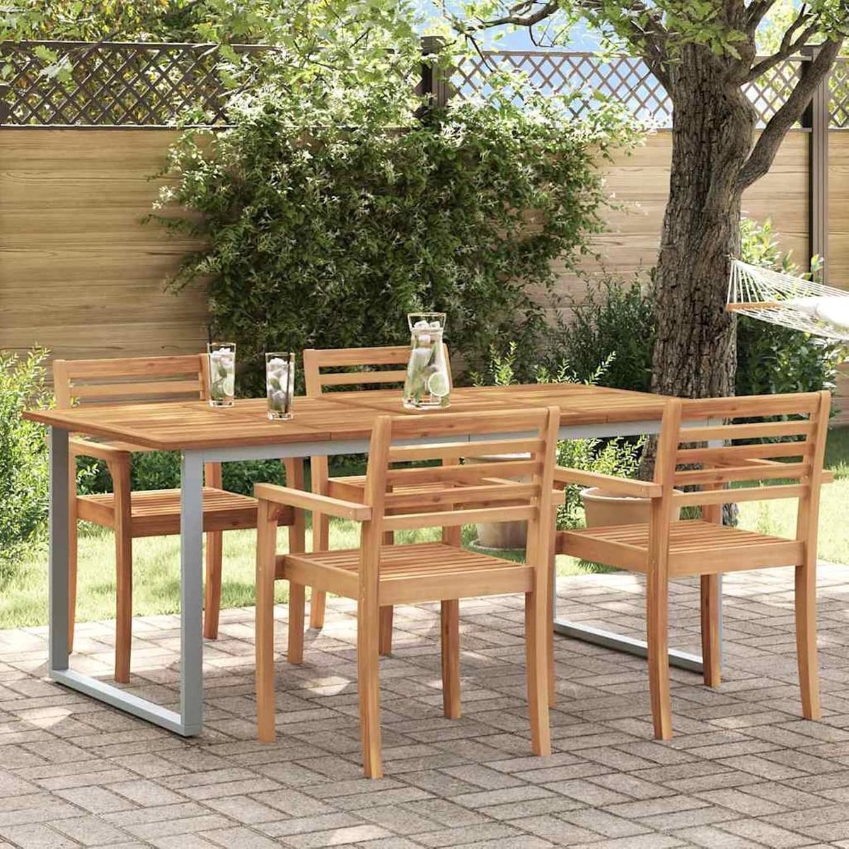 Tuintafel grijs 180 x 90 x 75 cm massief hout acacia, tuintafel balkontafel eettafel voor terrassen camping spontane tuinfeesten 4010596