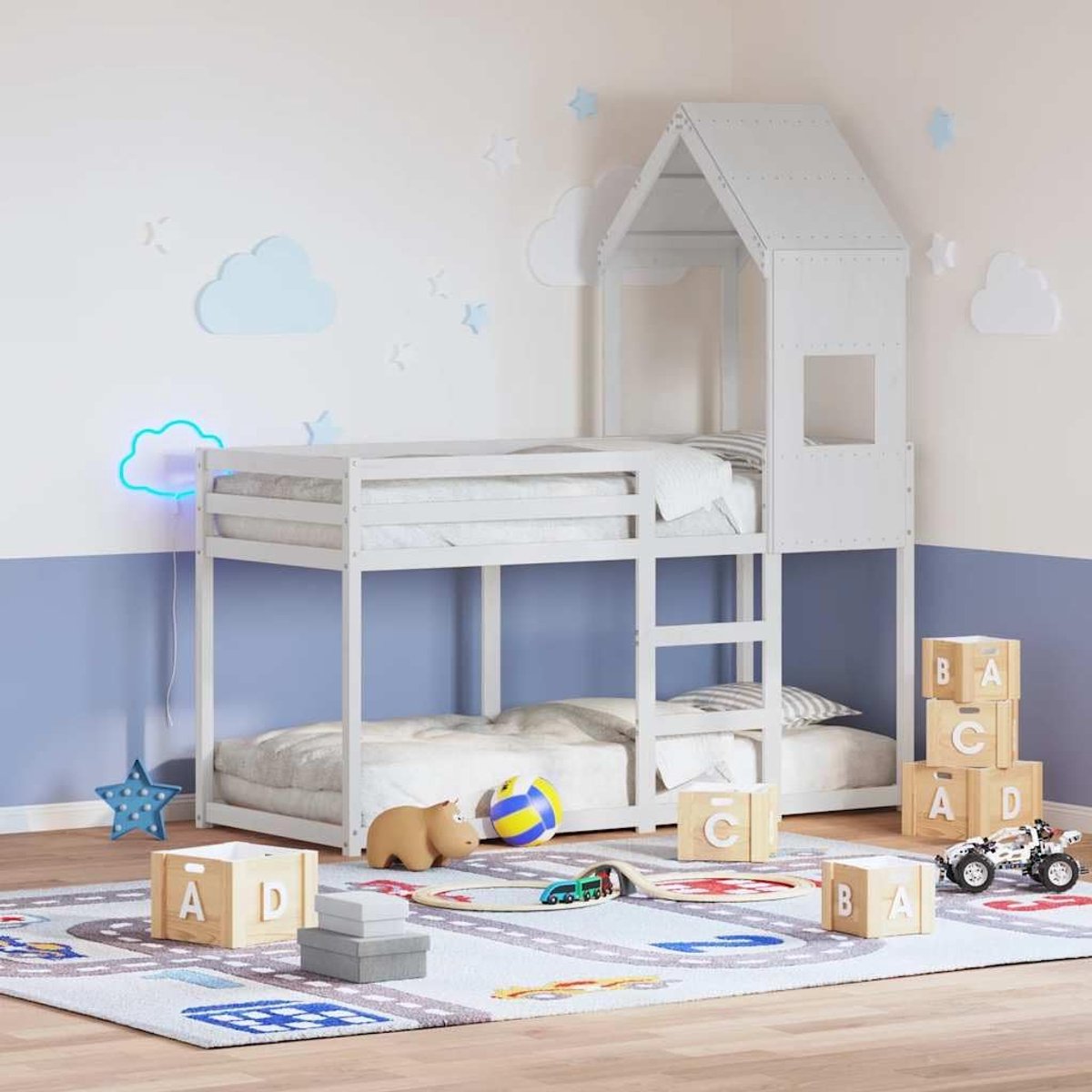Dak voor kinderbed, 55 x 84 x 132 cm, van massief grenenhout, speelbedconstructie voor kinderkamer, wit