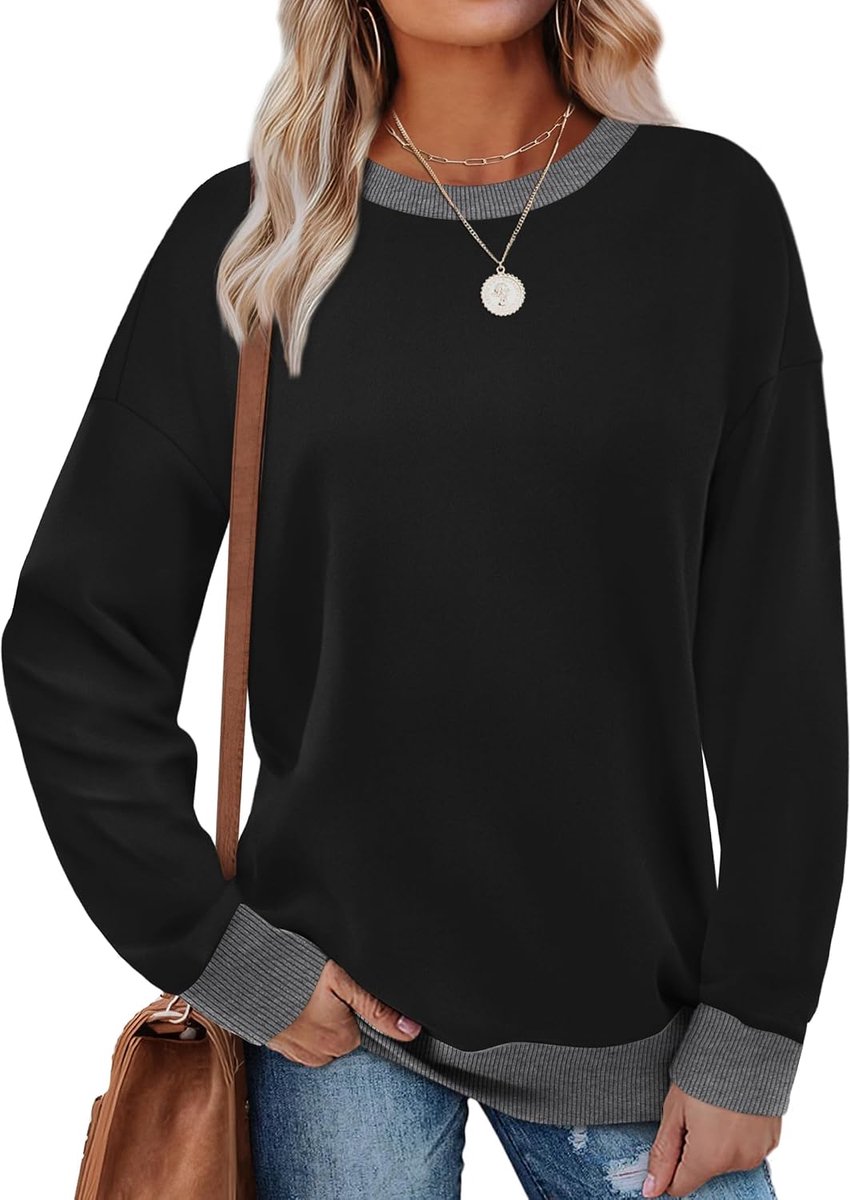 Sweatshirt dames pullover ronde hals lange mouwen herfst winter kleurblok trui casual lange mouwen bovenstuk tuniek tops zonder capuchon