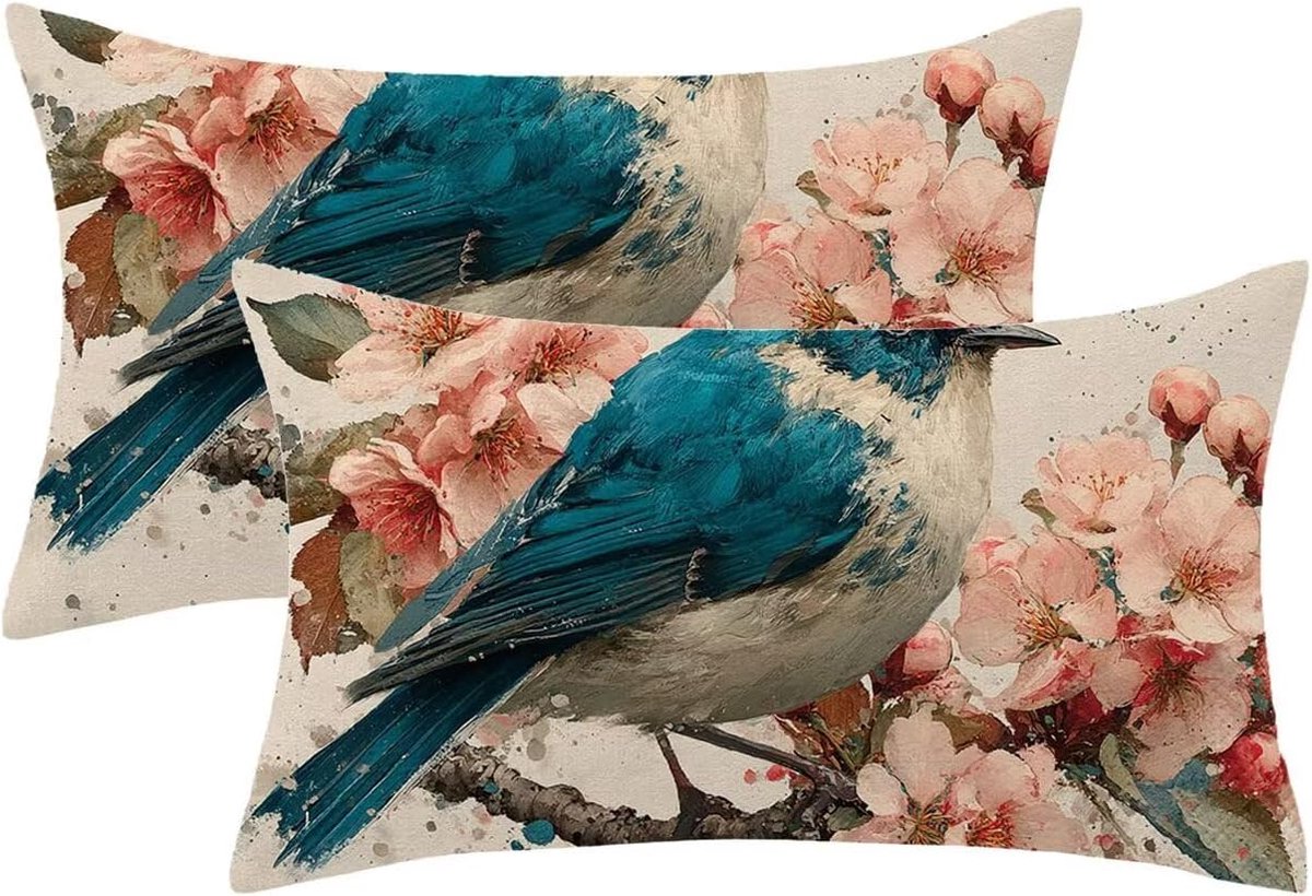 Kussensloop, 70 x 90 cm, 2 stuks, dierenkussensloop, bloemenmotief, linnen, kussensloop met onzichtbare ritssluiting, kussensloop voor huisdecoratie, woonkamer, cadeau, dames, model918
