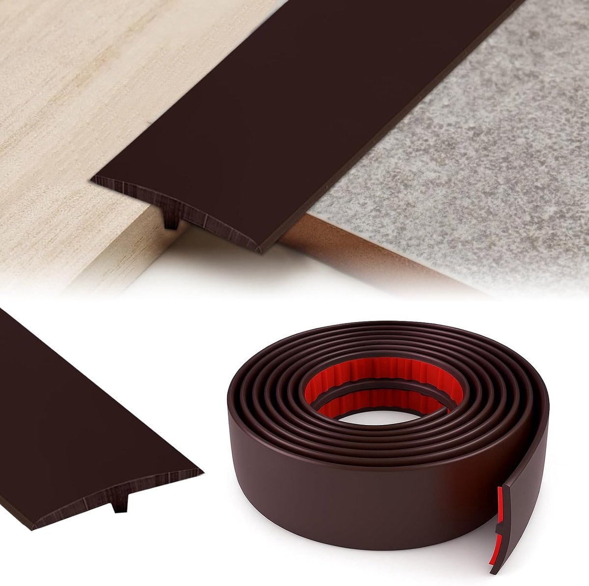 T-profiel, overgangsprofiel, zelfklevend, deurdrempels, lijst, overgangsprofiel, wordt gebruikt voor gewrichten tussen twee etages (Bruin, 5 cm x 1 m)