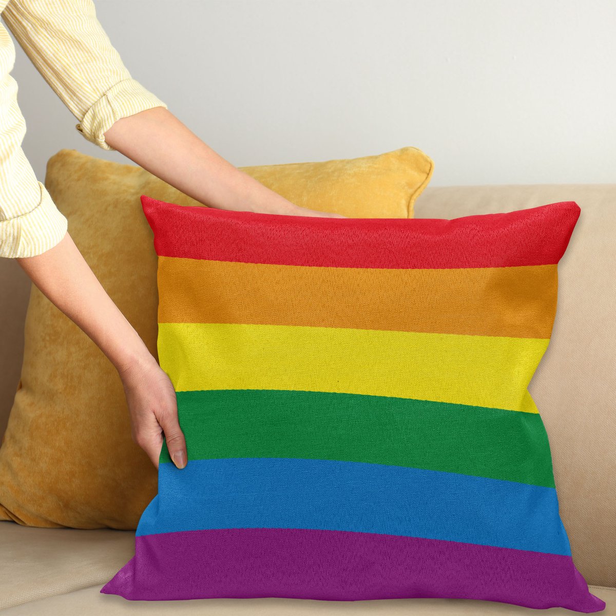 ABAKUHAUS Regenboog Kussenhoes, Homosexuell Parade Vlag Freiheit, Water- en Vuilafstotend, Wasbaar, Dubbelzijdige Print met Ritssluiting, 40 x 40 cm, Meerkleurig