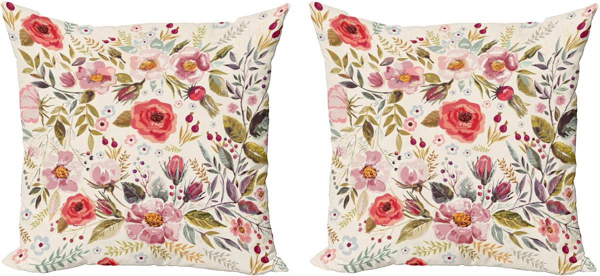 ABAKUHAUS Kleurrijk Sierkussenhoes Set van 2, Abstracte Bloemen Rozen, Modern Accent Dubbelzijdige Digitale Print, 50x50, Meerkleurig