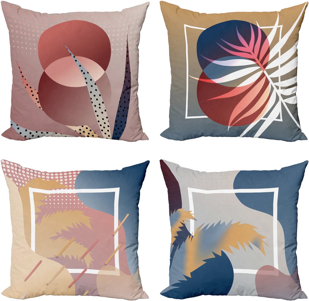 ABAKUHAUS Tropisch Sierkussen Kussenhoes 4er Set, Farbenfrohe Hawaii-Insel Modern Accent Dubbelzijdige Digitale Print, 50 cm x 50 cm, Helles Rostblau