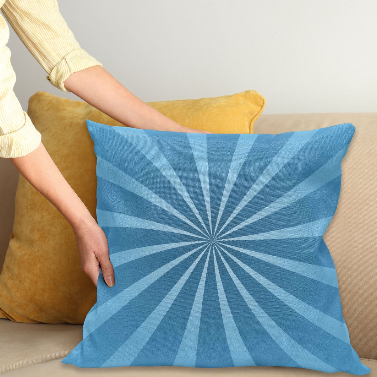 ABAKUHAUS Vintage Blauw Kussenhoes, Hypnotic Radials, Decoratieve Kussenhoes met Dubbelzijdige Print, Ritssluiting, Wasbaar, 40 x 40 cm, Blauw en Lichtblauw