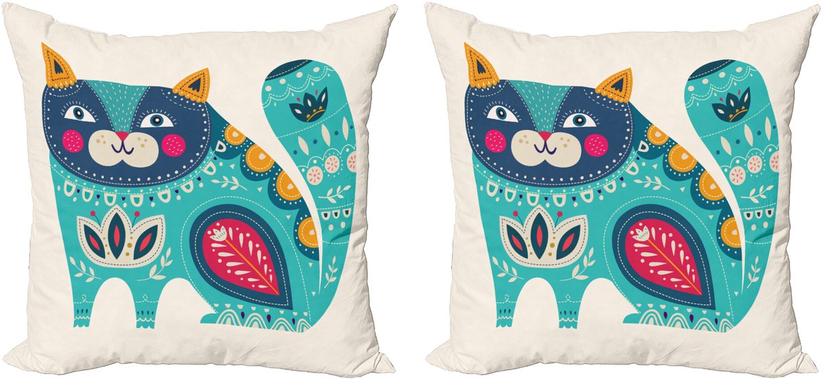 ABAKUHAUS Dier Sierkussenhoes Set van 2, Paisley-Kunst-Katzen-Kätzchen, Modern Accent Dubbelzijdige Digitale Print, 60x60, Meerkleurig