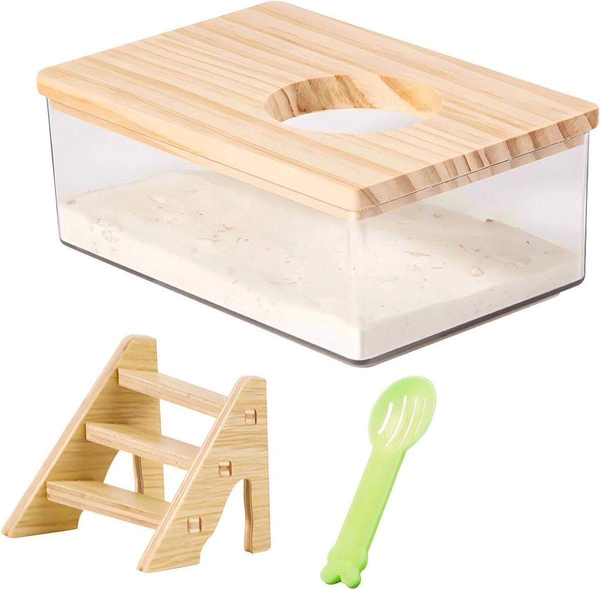 Hamster zandbad box, zandbad, met ladder en schep, voor kleine dieren, hamsters, muizen, chinchilla's