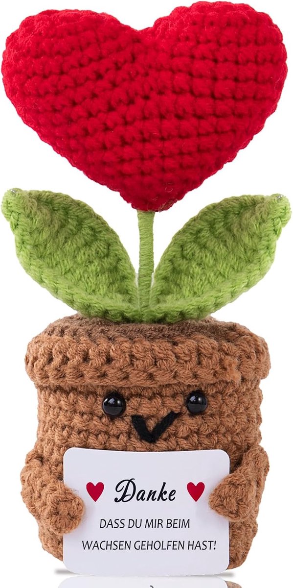 Positieve aardappel, Duitse geluksbrenger, bedankcadeau voor vrienden, collega's en familie, positieve zakknuffel, gebreid rood hart