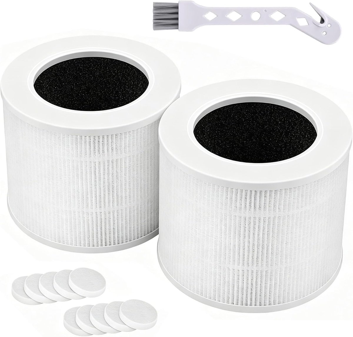 2 stuks Core Mini vervangingsfilter voor LEVOIT Core Mini luchtreiniger, 3-in-1 hoog rendement HEPA & actieve koolfilters vervanging met 2 pack filter + 10 stuks aromapads en 1 reinigingsborstel