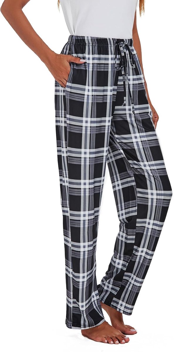 Pyjamabroek voor dames, lange slaapshorts, winter, slaapbroek, lange mouwen, geruit, katoenen broek, slaapbroek, pyjamabroek