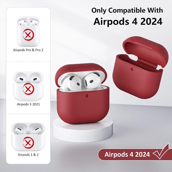 hoes compatibel met AirPods 4 2024, LED aan de voorkant, zachte siliconen volledige bescherming, schokbestendig hoesje voor AirPods 4e generatie met reinigingsset, bordeaux — afbeelding 2