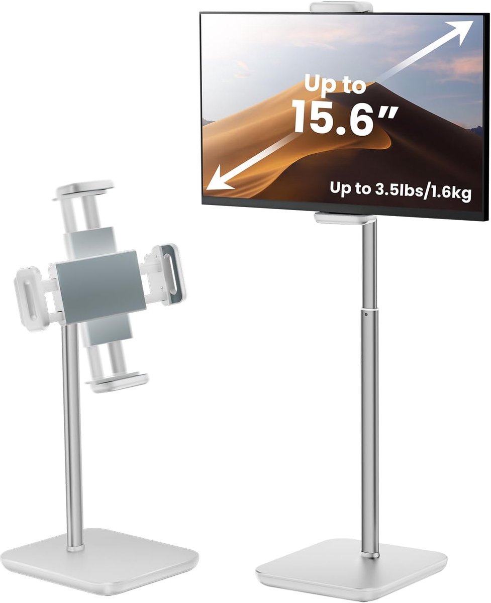 tounee Draagbare houder voor monitor en tablet, draagkracht 2 kg, hoogte verstelbaar tot 46 cm, universeel compatibel met apparaten van 4,7-16 inch (iPad, iPhone, Kindle) – Wit