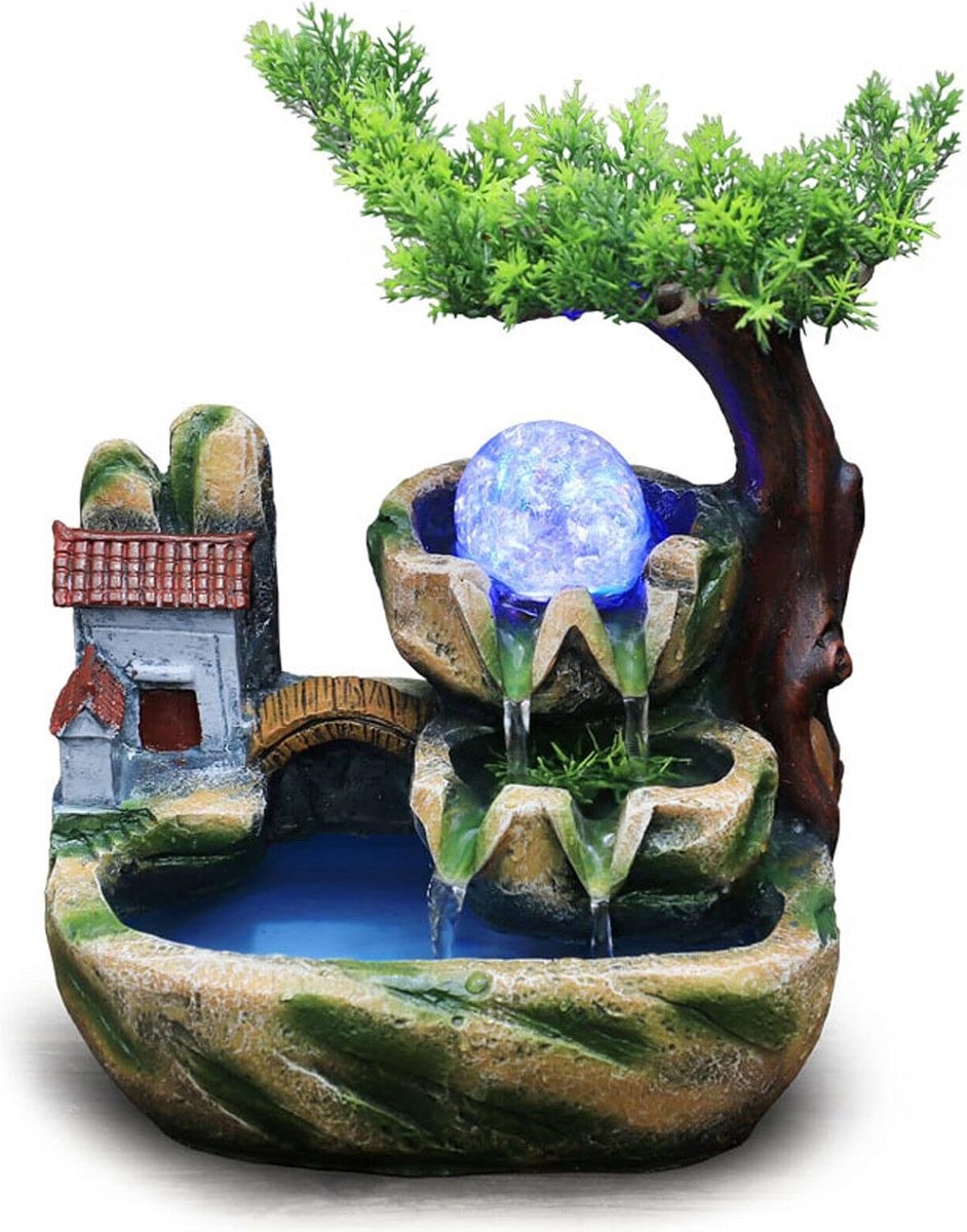 Kamerfontein tafelfontein met ledverlichting en luchtbevochtiger Rockery groene plant desktop ornament voor kantoor en woonkamer, cadeau, kamerdecoratie, 25 x 20 x 15 cm