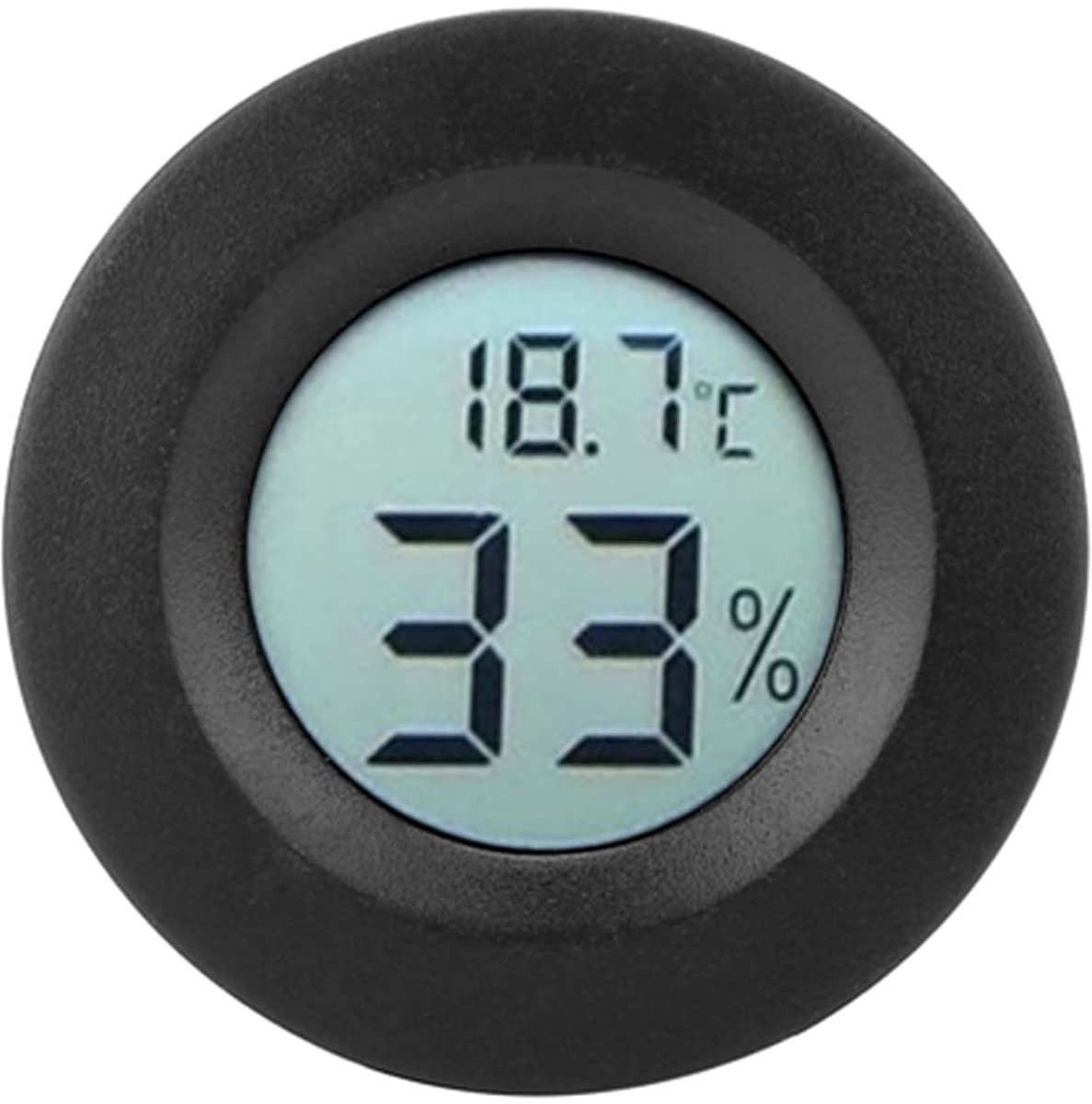 Hygrometer, 45 x 14 mm LCD vocht- en temperatuurtester, ingebouwd, digitaal, rond, voor gebruik binnenshuis (zwart)
