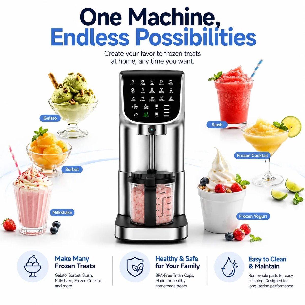 Miryx Ijsmachine 1,5L - Slushiemachine - 12 programma's - Vriesdrankmachine - Receptenboek - Geen ijs nodig - BPA-vrij