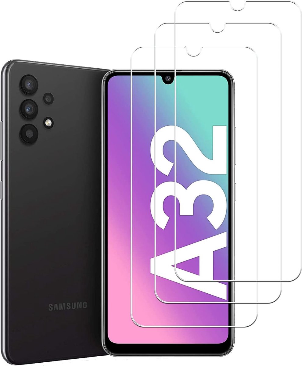 Beschermfolie voor Samsung Galaxy A32 4G, 3 stuks, pantserglas, beschermfolie, 9H hardheid, anti-krassen, anti-luchtbellen, HD-helder scherm, beschermfolie, compatibel met Samsung Galaxy A32