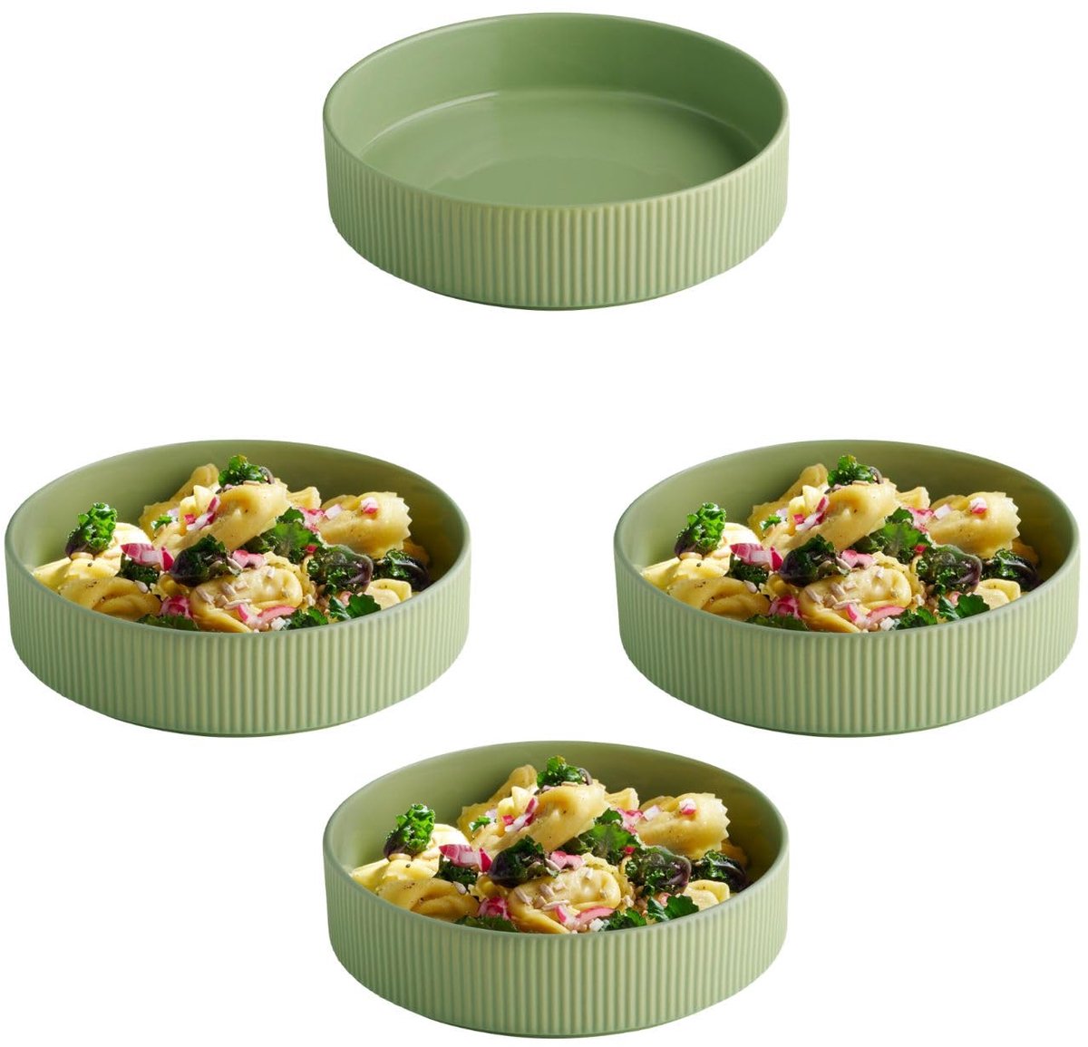 APS The Grid Diepe Borden - Porselein Bordenset - Luxe Pastaborden - Salie Groen - 23 cm (3 stuks)