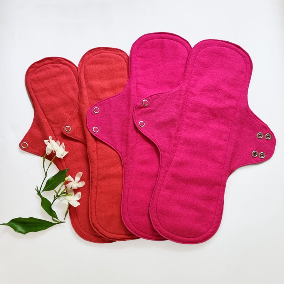 Eco Femme Heavy Flow Kit - Vibrant Organic Range - wasbaar maandverband pakket voor hevige menstruatie - Nachtverband - Kraamverband - XL en XXL - 4 stuks - 100 % Biologisch katoen - GOTS - donker