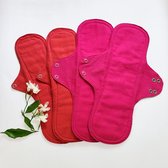 Eco Femme Heavy Flow Kit - Vibrant Organic Range - wasbaar maandverband pakket voor hevige menstruatie - Nachtverband - Kraamverband - XL en XXL - 4 stuks - 100 % Biologisch katoen - GOTS - donker