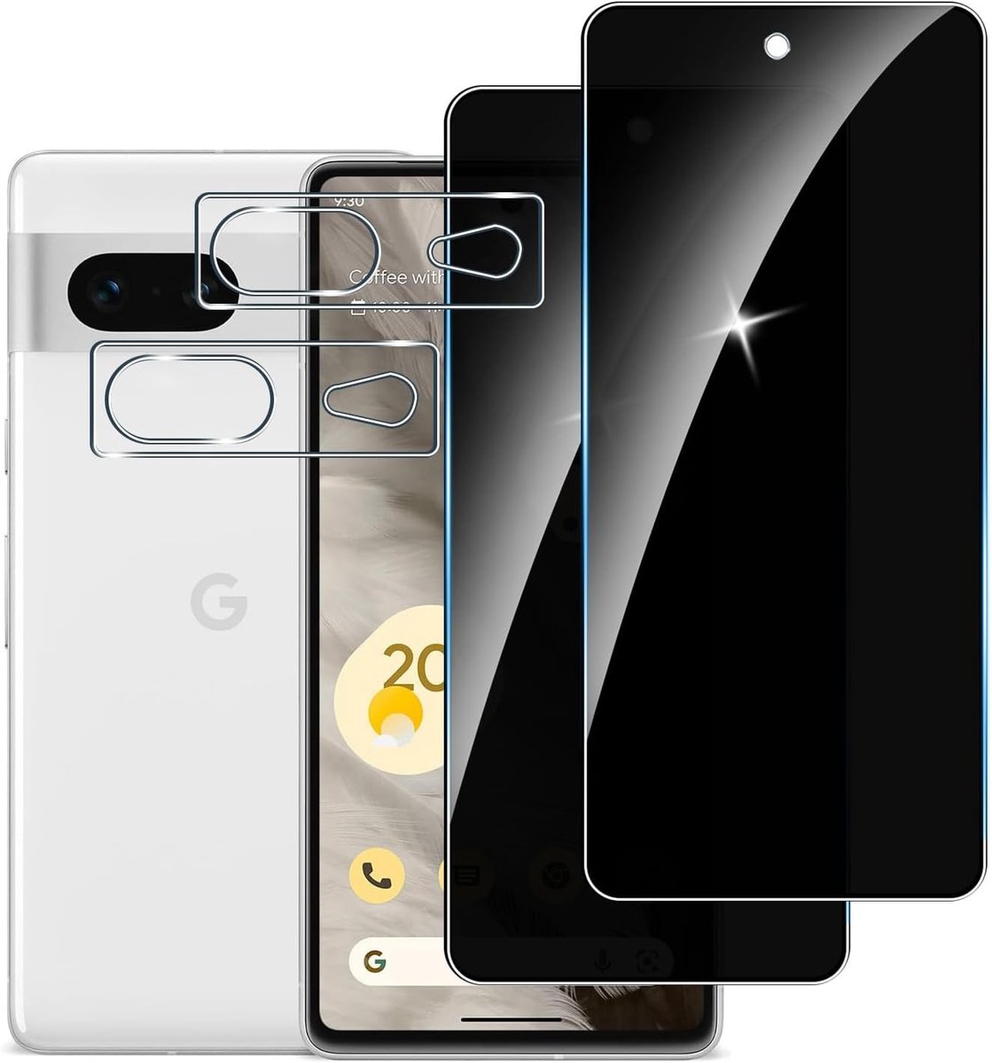 【2+2 stuks】2 privacy schermbeschermer voor Google Pixel 7 met 2 Camera Lens Beschermer, Anti-Spy aangemaakte glas Screen Protector,9H hardheid,Anti-kras, Geen Luchtbellen