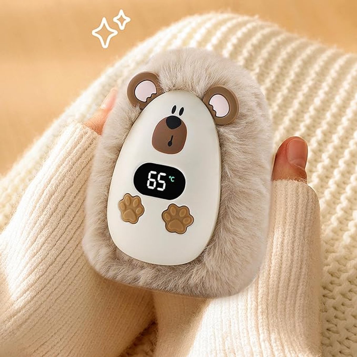 Oplaadbare Handwarmers - Elektrische Handwarmers - Pluche Handwarmers - met Digitaal Display - Herbruikbare - Draagbare - Veilig & Lang Warm - Perfect cadeau - bruin — cadeau in Gadgets - foto 6