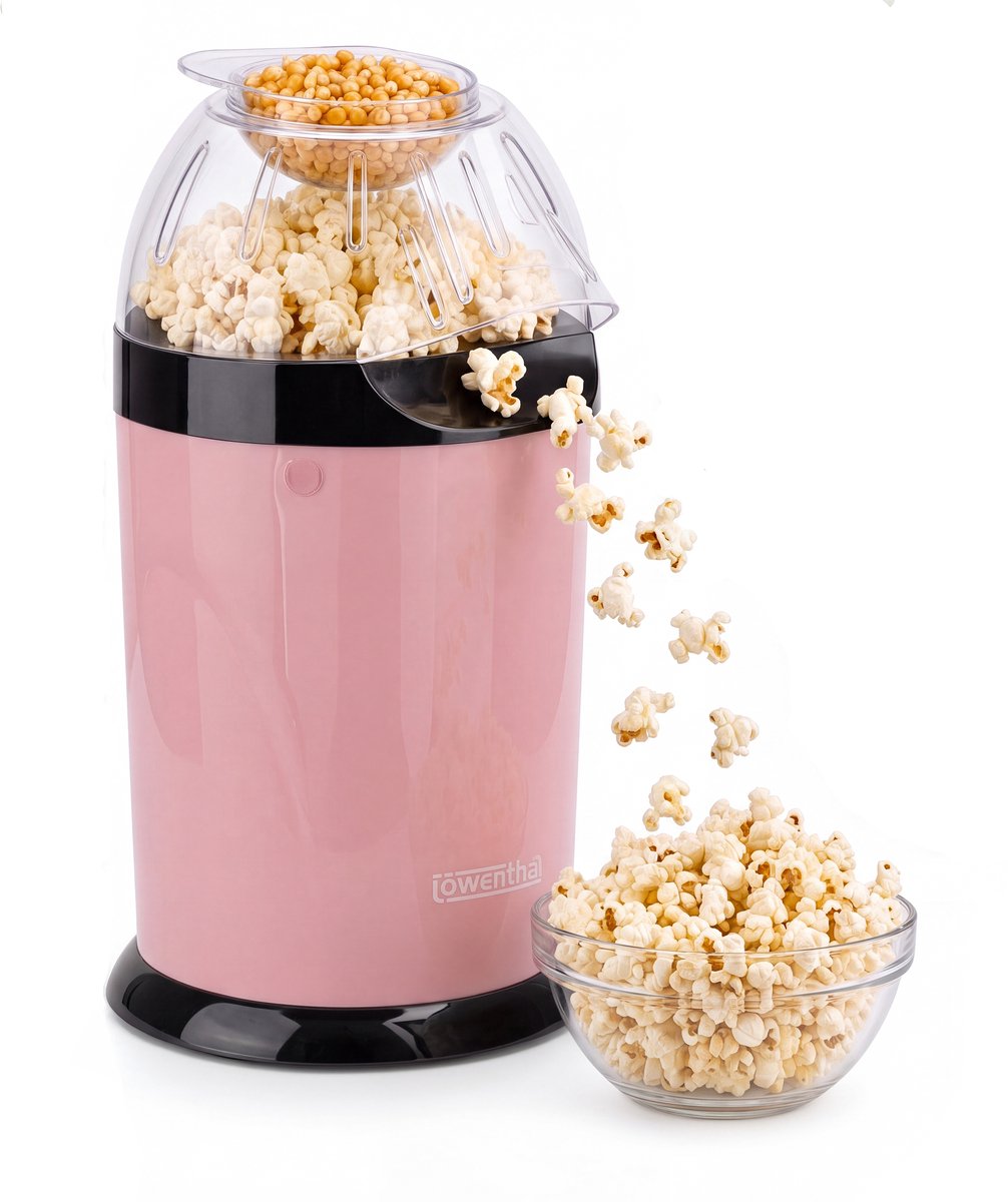 Popcorn Machine met Maatbeker - Hetelucht Popcornmaker met Antislipvoetjes - Krachtige Mini Popcorn Machine Kinderen - Snelle Popcorn Apparaat voor Filmavond - Kleine Popcorn Popper Kids - Popcornmakers - Air Popcorn Machine Retro - Roze - Silvergear