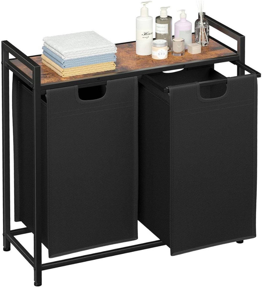 KLS® Wasmand 2 Vakken - Wasmand - Wasbox met 2 Vakken - Zwart - 73cm x 30cm x 73cm