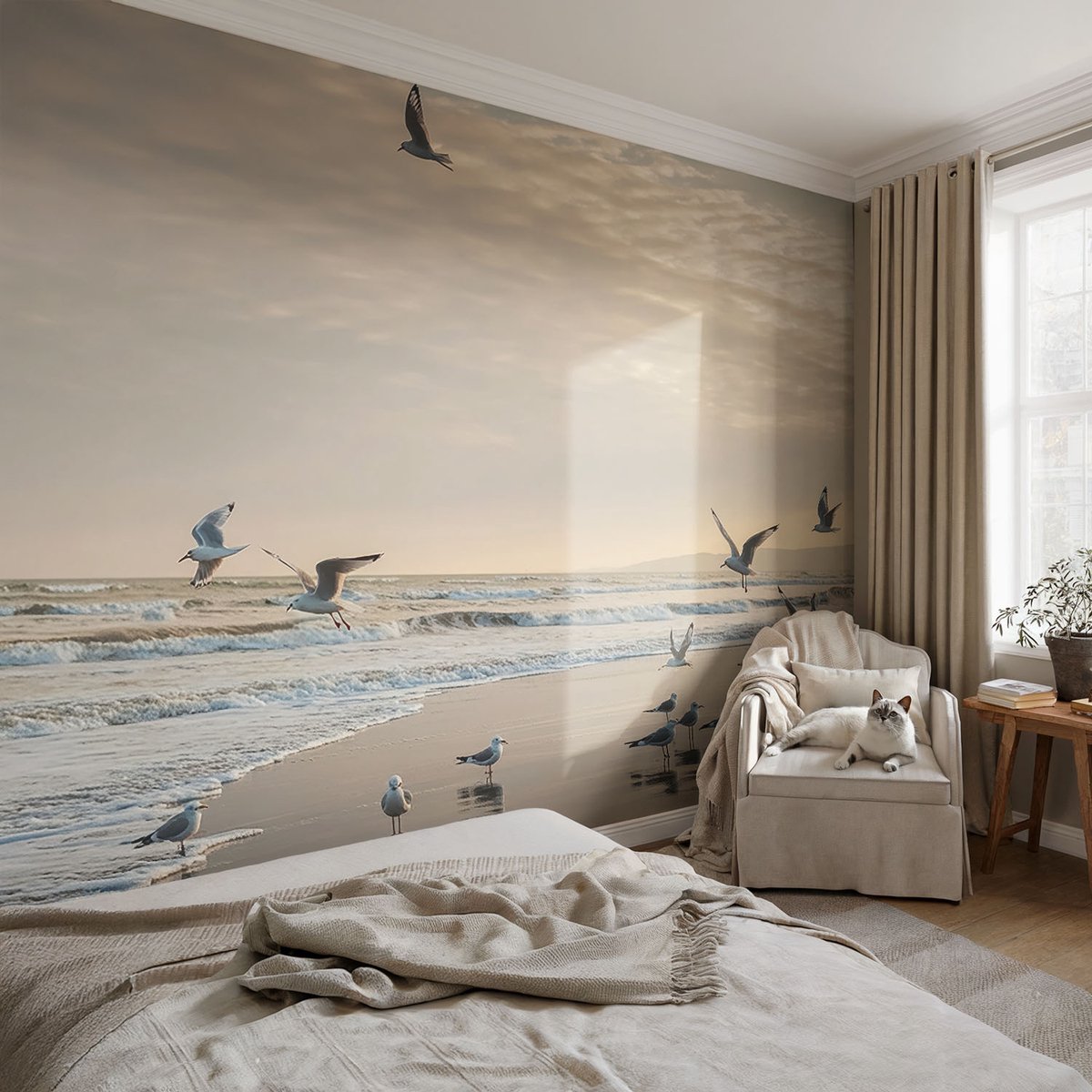 Coloray Vliesbehang - Zwart Snellijm Behang - 104x70 cm - Rust Aan Zee Fotobehang Vlies - Woonkamer behang Landschappen - Muurschildering - Hal behang