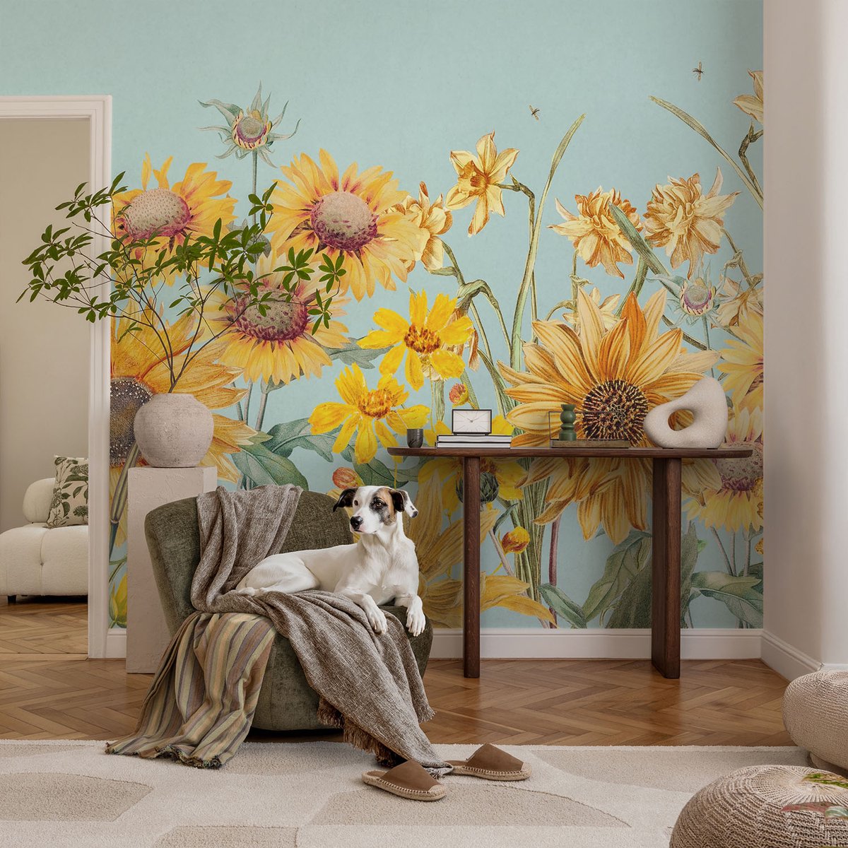 Coloray Vliesbehang - Geel Snellijm Behang - 104x70 cm - Zomertuin Muurschildering - Slaapkamer behang Bloemen En Planten - Fotobehang Vlies - Slaapkamer behang