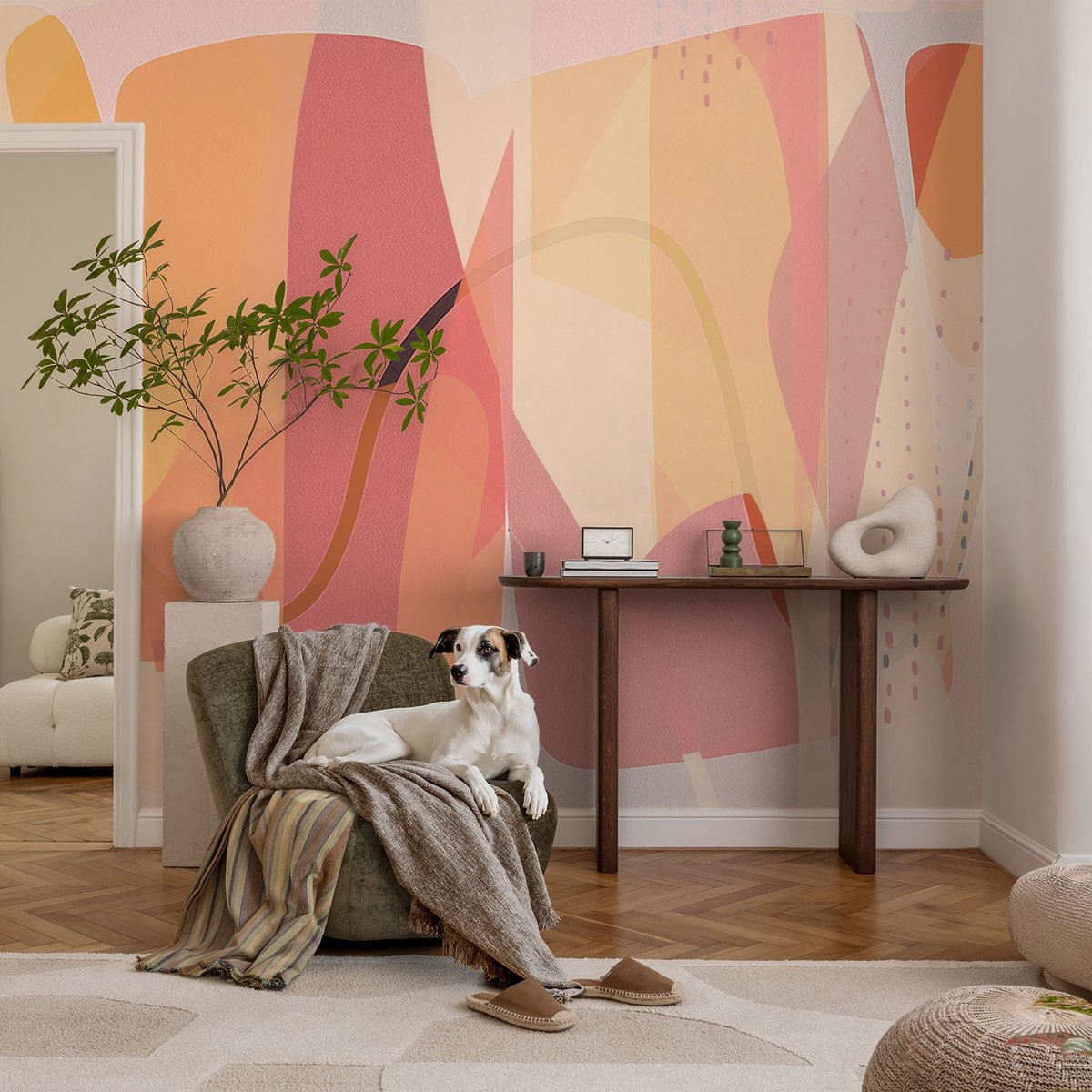 Coloray Vliesbehang - Oranje Snellijm Behang - 104x70 cm - Kleurrijke Abstractie Muurschildering - Gang behang Abstractie - Fotobehang Vlies - Slaapkamer behang