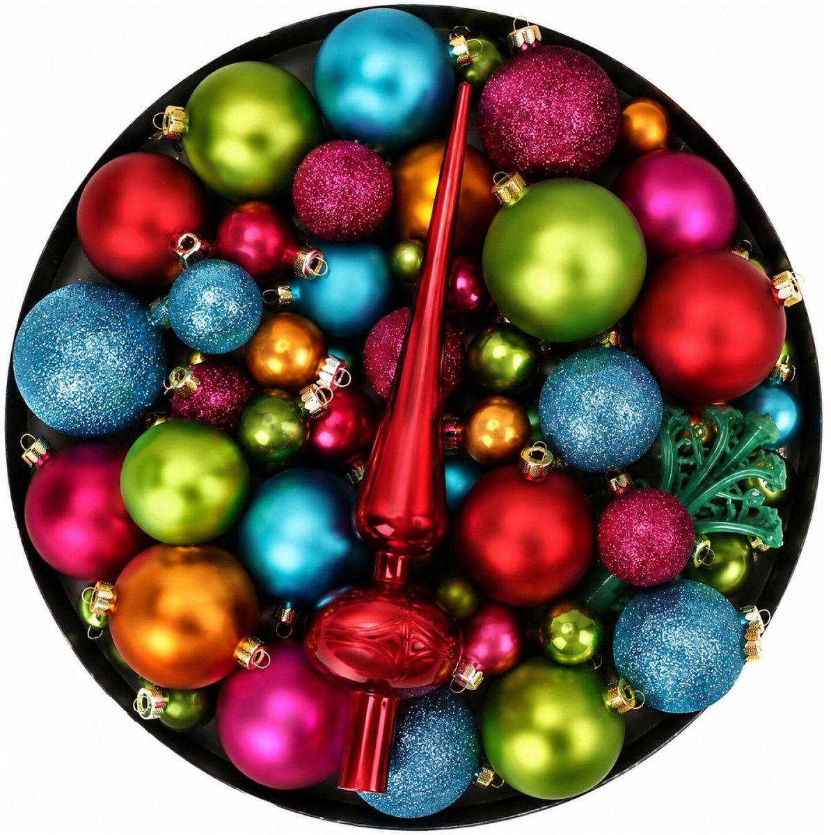 Inge Christmas Kerstballen - 52-dlg - 4 en 6 cm - met piek - gekleurd - kunststof - kerstversiering