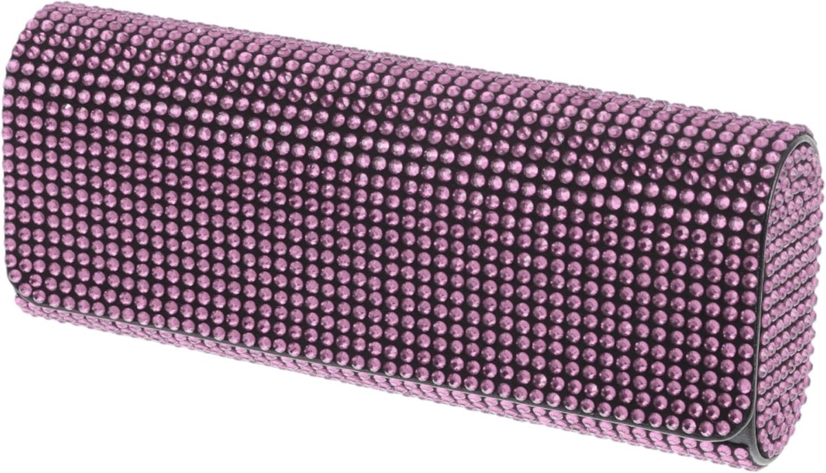 Zonnebril Case Magnetische Universele Brillen Houder Opbergdoos Leer, Strass Roze 16x7.5cm 1 Stks
