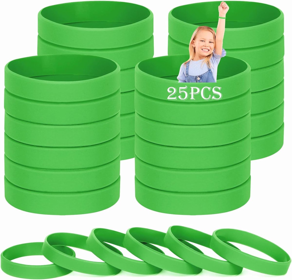 Armbanden, 25 stuks elastische siliconen armbanden, elastische rubberen armbanden voor sport, heren, dames, tieners, 6.3''-160cm-pour 3~7 ans, Siliconen