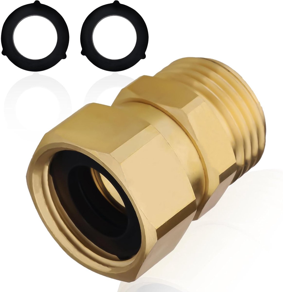 Adapter met 2st Rubberen Pakkingen, 3/4GHT Tuinslangconnector 360 Graden Tuinslangwartelfitting Slangadapterconnectoren voor Buitenbewatering Irrigatie