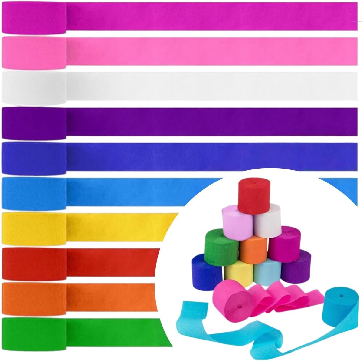 Crêpepapier, kleurrijk, 10 rollen crêpepapier, rollen crêpepapier, regenboog, crêpepapier voor bruiloft, doop, verjaardagsfeest, afstudeerfeest, kerstfeest, decoratie (4 cm x 10 m)