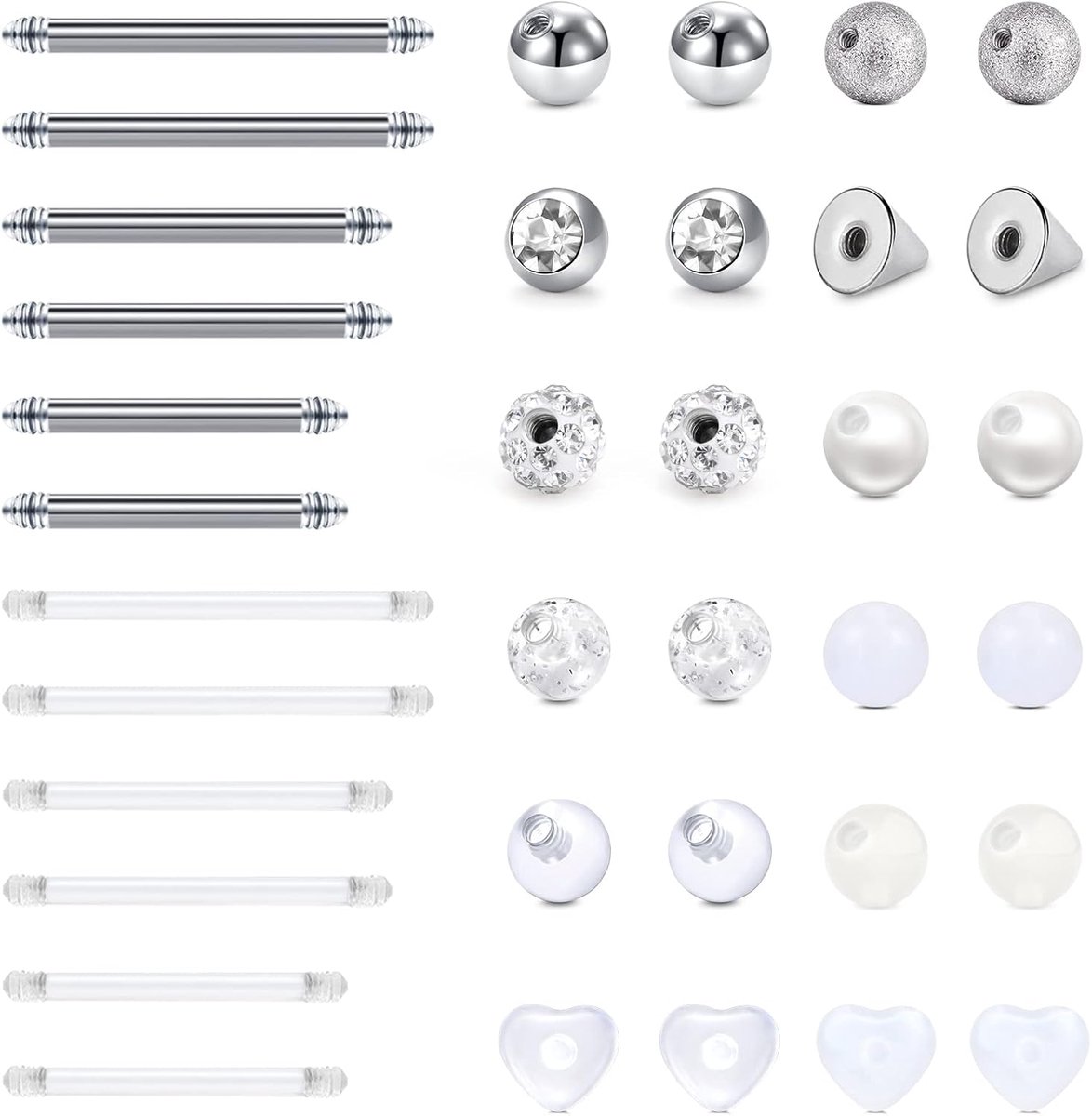 20 stuks tongpiercing, staven, chirurgisch staal, 14 g, 14 mm, 16 mm, recht, barbell, tong, tepelpiercing, sieraden