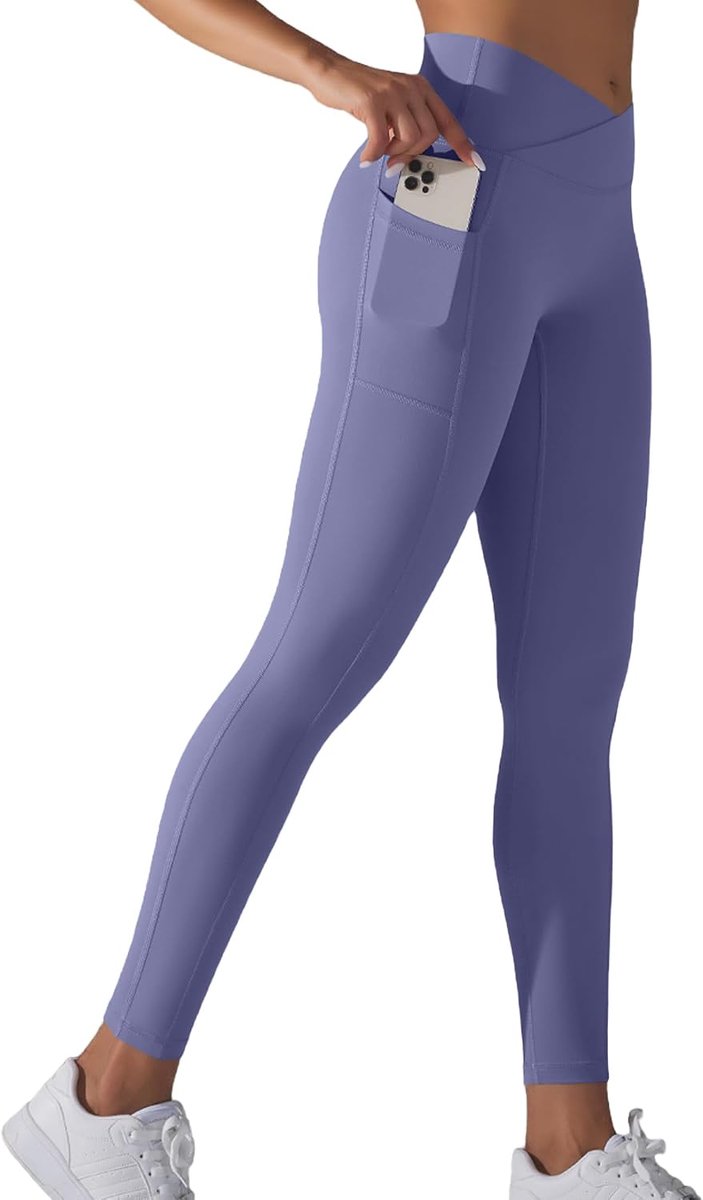 Sportlegging voor dames, hoge taille, buikweg, sportbroek, lang, ondoorzichtig, yogabroek met zakken, leggings, fitnessbroek, yoga, gym, hardloopbroek, sportlegging