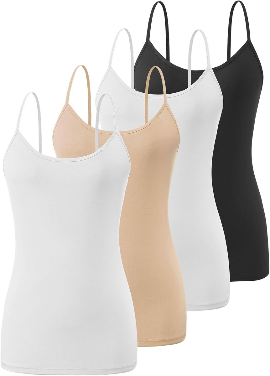 Basic Cami Tanktop voor dames, verstelbare spaghettibandjes, 4 stuks