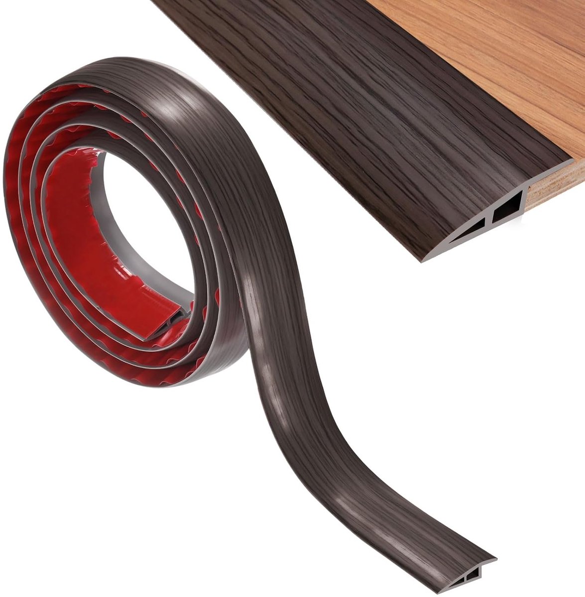 Vloerovergangsstrip, PVC deurovergangsstrip, zelfklevend, geschikt voor deuropeningen/tegels/tapijt, vloerbedekkinghoogtes binnen 10 mm [zwarte walnoot]