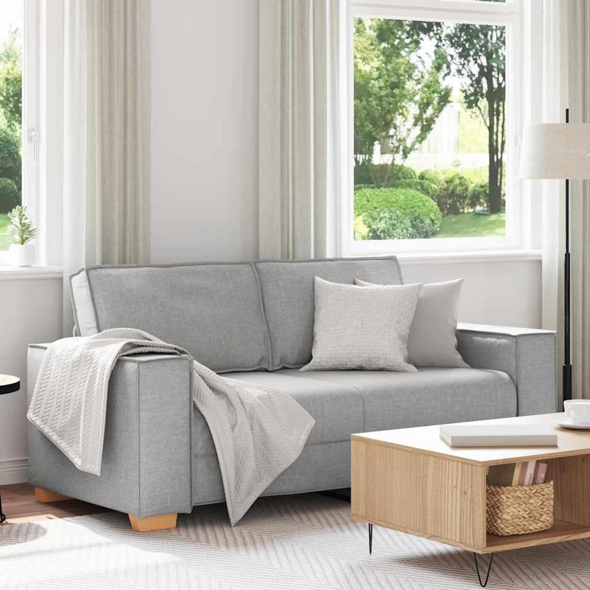 2-zitsbank, wolkengrijs, 140 cm, stoffen bekleding, zitgroep met brede armleuningen, duurzaam polyesterweefsel voor woonkamer en kantoor, stabiele hout-metalen constructie,