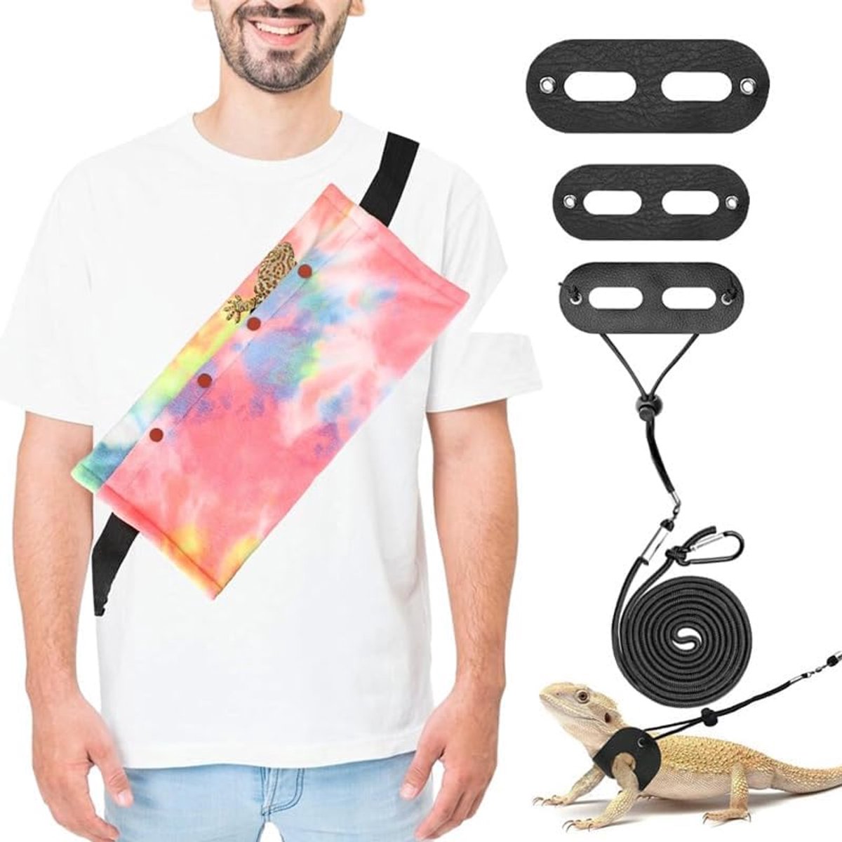 Draagtas voor kleine dieren, tas voor kleine dieren voor baardraken, hagedissen en reptielen met verstelbare riem, sleeptouw, verpakking van 3 maten + draagdoek voor kleine dieren (rood)