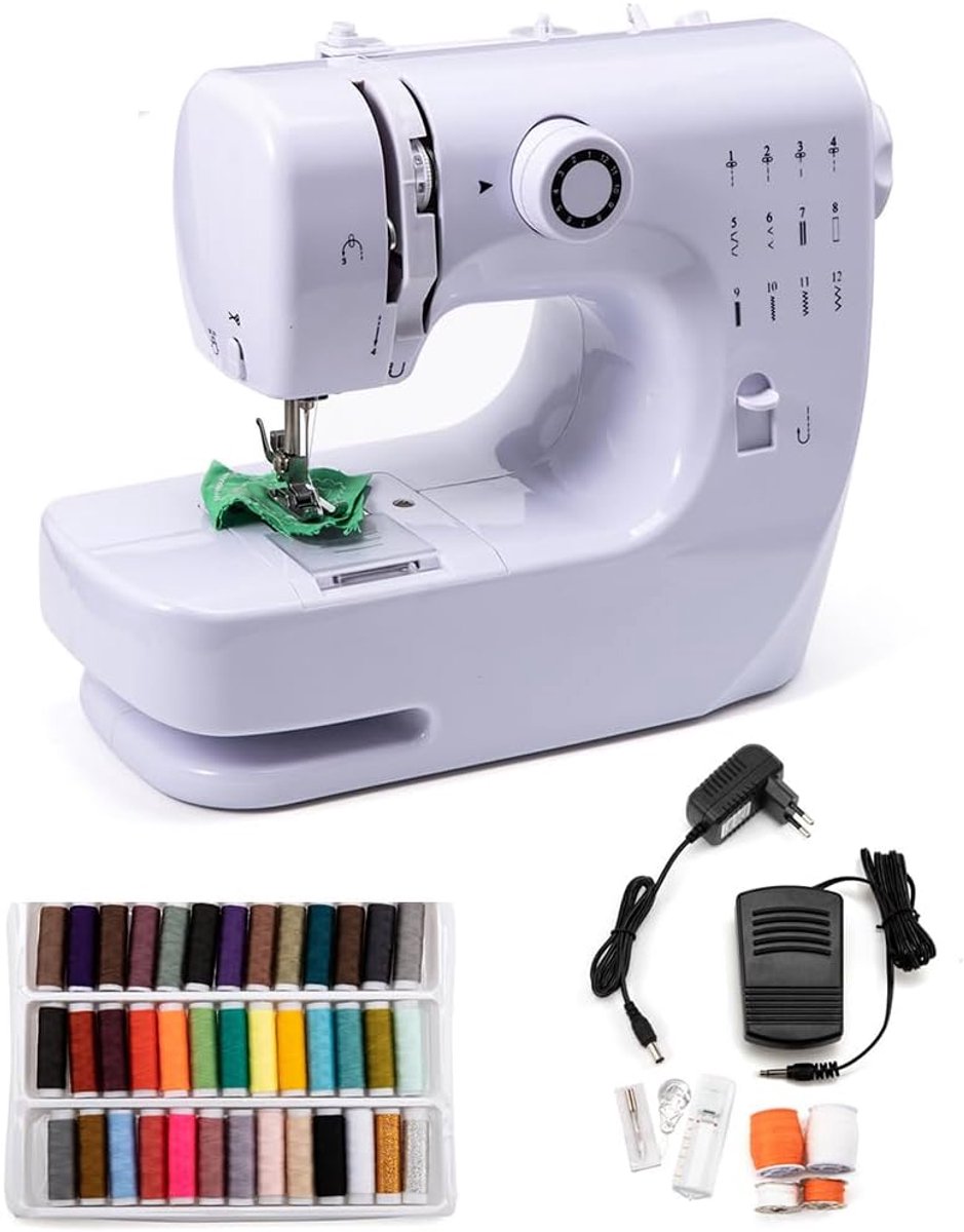 Draagbare naaimachine voor beginners, mini-naaimachine voor volwassenen met naaiset met 12 steekpatronen