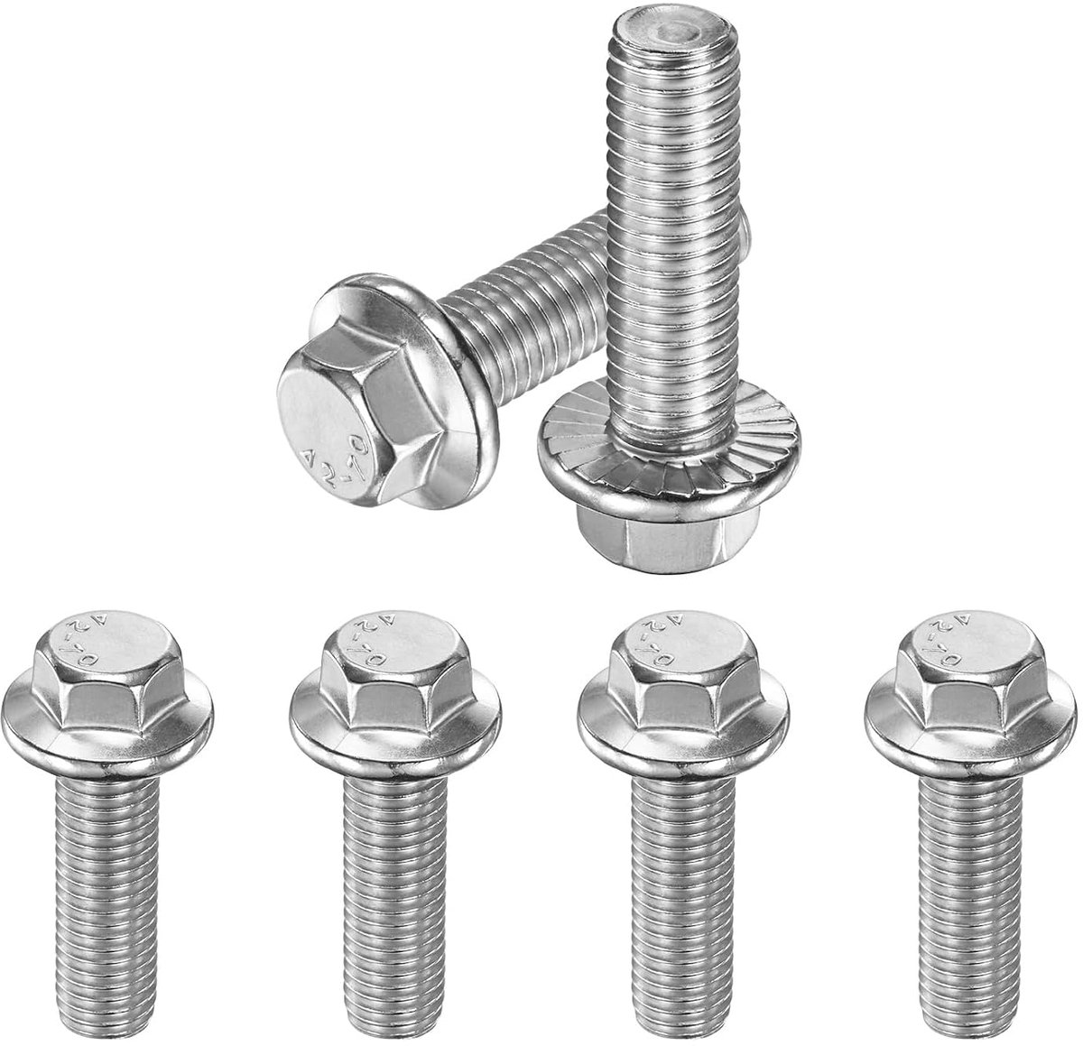 6 stuks flenszeskantschroeven, M12 x 40 mm, 304 roestvrij staal, buitenzeskantschroeven, metrische schroeven met volledige schroefdraad, voor meubels, auto, doe-het-zelf project