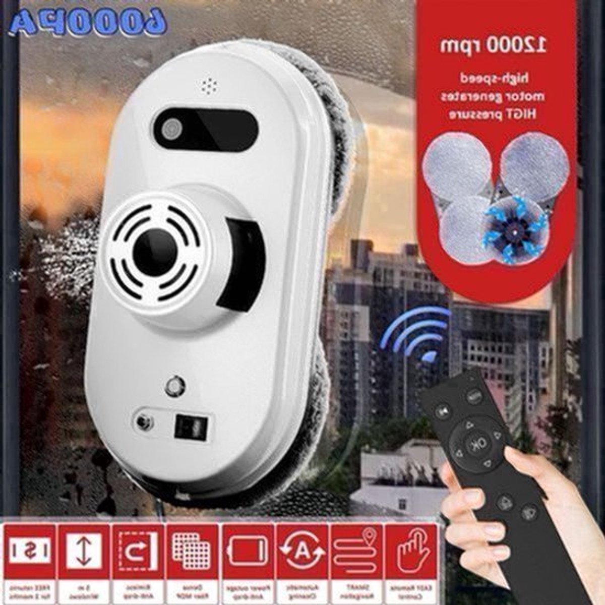 Raamrobot – Robot Ramenwasser – Ruitenreiniger – Raamwisser – Ramenreiniger – 6000 Pa Zuigkracht – Automatische Waterspray & Afstandsbediening