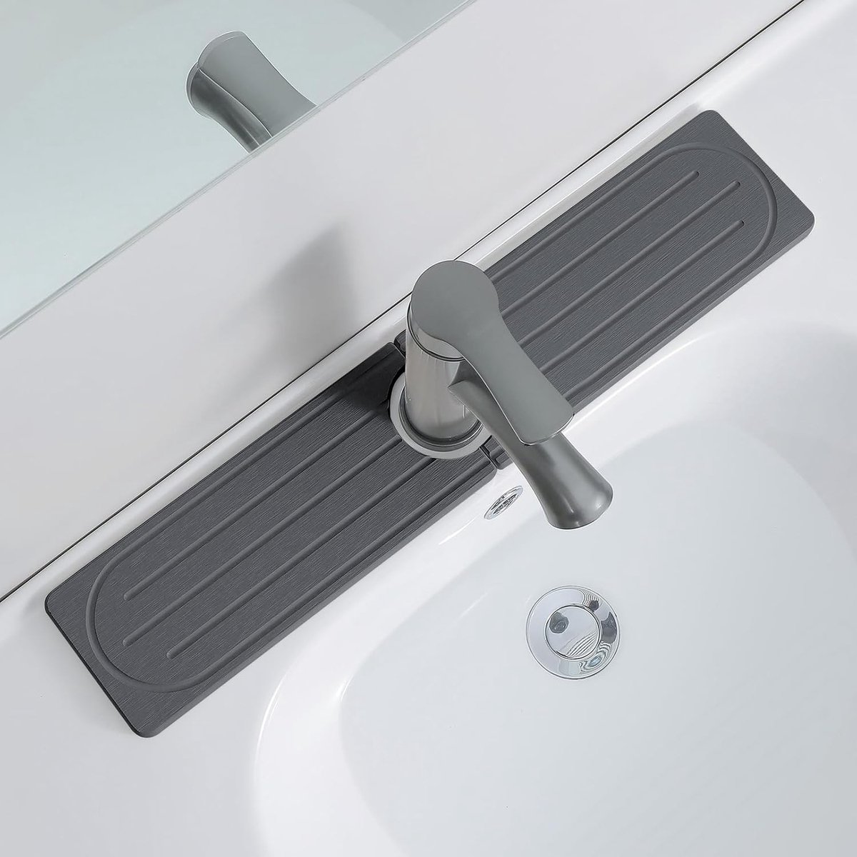 Kraanmat voor gootsteen, diatomiet sneldrogende stenen lade, voorkomt vocht, super absorberende gootsteenbeschermer, spatbescherming voor keuken, badkameraanrecht (grijs 01,50 x 10 cm)