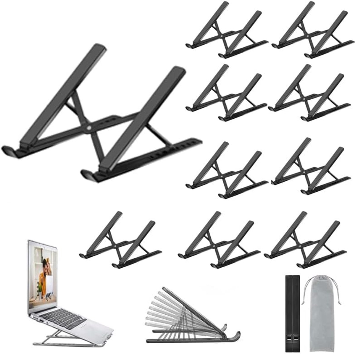 10 stuks - OUGEP laptopstandaard, meerdere hoeken, verstelbaar, houder voor tablet-pc's, ergonomische en geventileerde bescherming, opvouwbaar, voor MacBook, Dell, HP, andere 25,4-39,6 cm (10-15,6